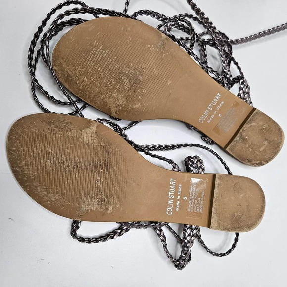 Colin Stuart Braided Gladiator Ankle‎ Wrap Sandals 5 Silver VS - Picture 4 of 9